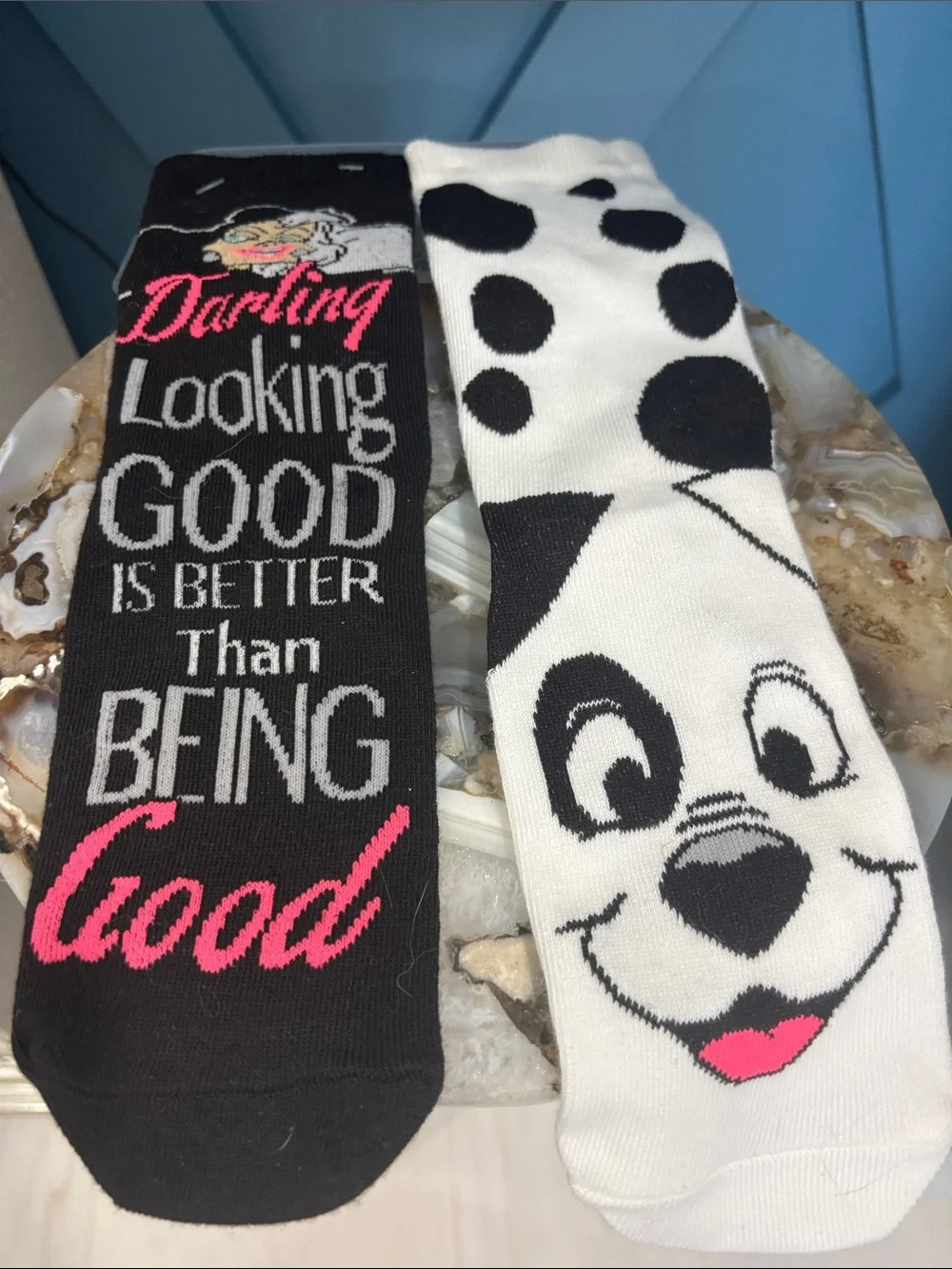 Unisex - New! Disney Cruella De Vil Black, White & Pink Crew Socks